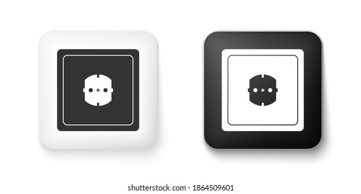 Black and white Electrical outlet icon isolated on white background. Power socket. Rosette symbol. Square button. Vector.