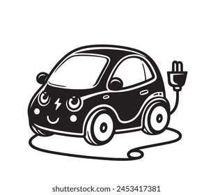 Black and white electro car. Alternative transport line concept