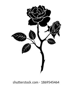Flor rosa de color blanco y negro. Rose Tattoo. Silhouette de rama. Ilustración del vector EPS10