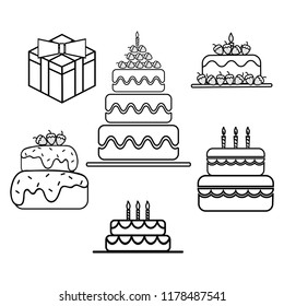 black and white elegant celebration cake and gift box icon