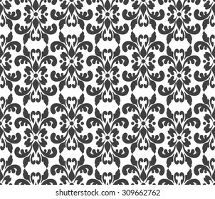 Black and white elegant damask wallpaper. Vintage pattern. Seamless classic background.