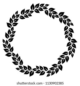 Black and white elegant leaves floral wreath round frame, vector
