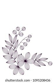 Black and white elegant leaves and flowers with veins floral card template, vector