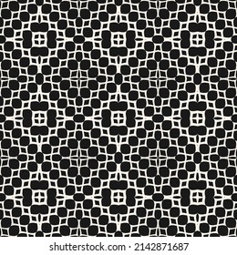 Black and white elegant mesh seamless pattern. Vector texture of lace, weaving, net, smooth floral lattice. Dark monochrome geometric background with thin wavy lines. Repeat design for decor, print