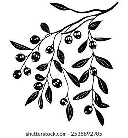  preto e branco Elegante Vetor Sprig Illustration com folhas fundo branco isolado.