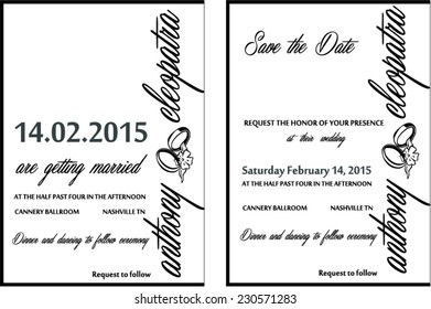 Black & White Elegant Wedding Invitation Vector Card Template