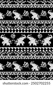 Black and white elephant classic damask pattern: vector illustration for elegant textile design, carpet, curtains, and clothing.