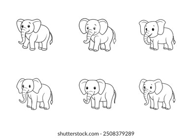 Black and white elephant coloring pages for print-ready designs on micro stock platforms.