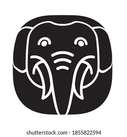 black and white elephant head icon isolated on white