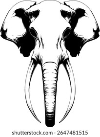 Black and White elephant Head – Minimalist Line Art Vector Illustration for Logo or Print Design