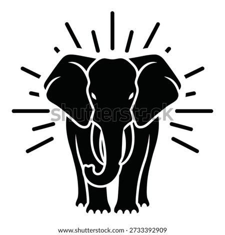 Black and white of an elephant with radiating lines animal light rays de