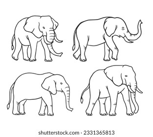 black and white Elephant  vector illustration consisting of three images