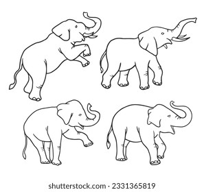 black and white Elephant  vector illustration consisting of three images