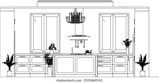 Black and white elevation kitchen design