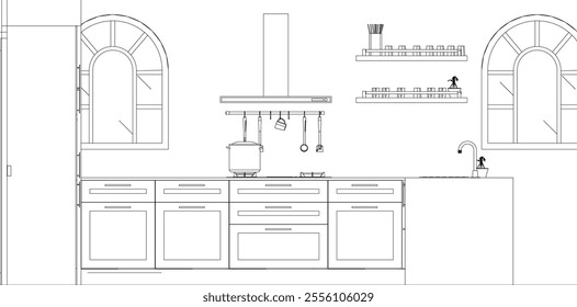 Black and white elevation kitchen design