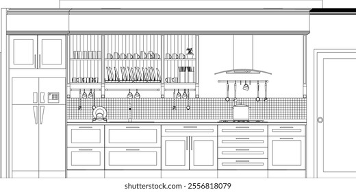 Black and white elevation kitchen design