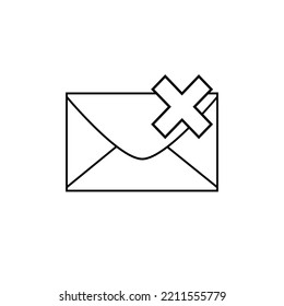 Black and white email icon. Envelope with cancel sign. Mail icon with remove symbol. Web icon.