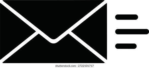 Black and white email icon with speed lines, vector symbol for fast message delivery, Black and white email icon with speed lines, vector symbol for fast message delivery, 