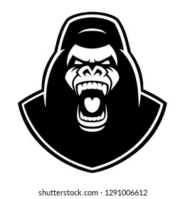 black and white emblem of a gorilla. Sport mascot isolated on the white background.