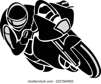 Black and white emblem of a sports motorcycle racer