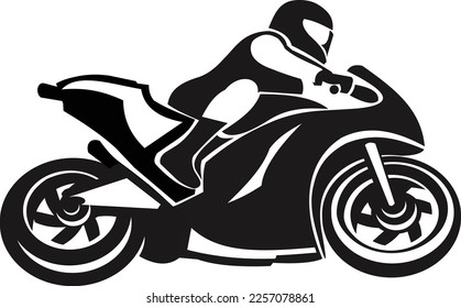 Black and white emblem of a sports motorcycle racer