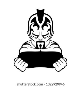 Black and white emblem, well suited for sports facilities, tattoo, heavy music. There is a black field for writing the title.