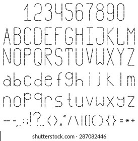 Black And White Embroidered Font. Full Set With Numbers And Punctuation.