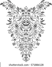 black and white embroidery lace floral neckline pattern vector design on white background