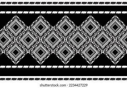 Black and white embroidery.geometric ethnic oriental seamless pattern traditional background.Aztec style,abstract,vector,illustration.design for decoration,scarf,carpet,texture,fabric.Thai cloth.