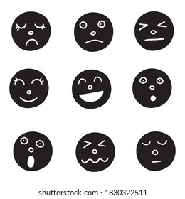Black and white emoticons with different emotions