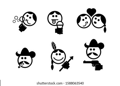 Black and White Emoticons Ethnic Faces