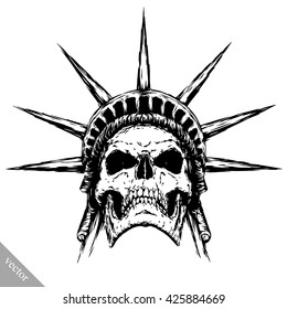 black and white engrave evil vector skull face