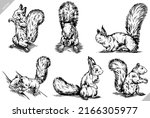 black and white engrave ink draw isolated vector squirrel set illustration