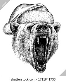 black and white engrave isolated bear illustration