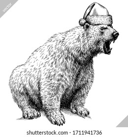 black and white engrave isolated bear illustration