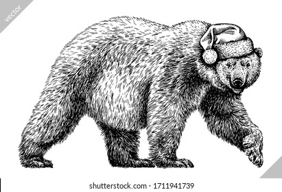 black and white engrave isolated bear illustration