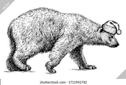 black and white engrave isolated bear illustration