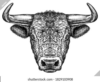 black and white engrave isolated bull vector illustration