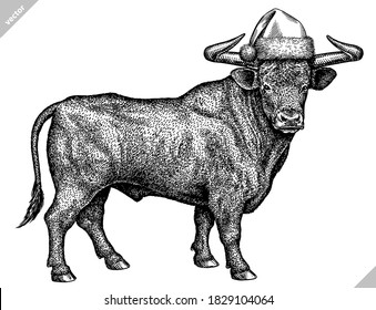 black and white engrave isolated bull vector illustration