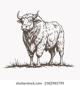 black and white engrave isolated bull vector illustration