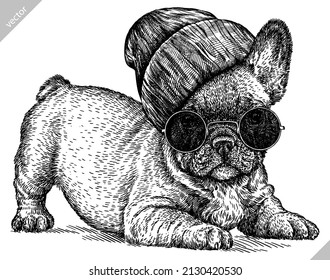 black and white engrave isolated bulldog vector illustration