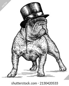 black and white engrave isolated bulldog vector illustration