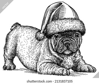 black and white engrave isolated bulldog vector illustration