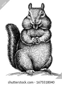 black and white engrave isolated chipmunk vector illustration
