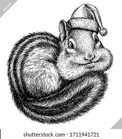 black and white engrave isolated chipmunk illustration