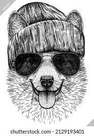 black and white engrave isolated corgi vector illustration