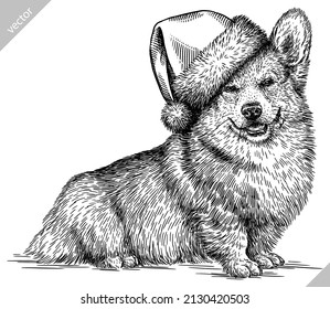 black and white engrave isolated corgi vector illustration