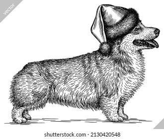 black and white engrave isolated corgi vector illustration