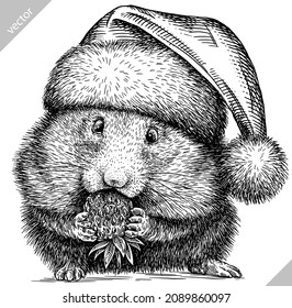 black and white engrave isolated hamster vector illustration