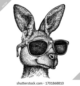 black and white engrave isolated kangaroo vector illustration